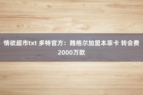 情欲超市txt 多特官方：魏格尔加盟本菲卡 转会费2000万欧