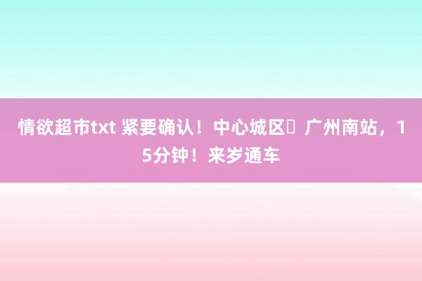 情欲超市txt 紧要确认！中心城区⇌广州南站，15分钟！来岁通车