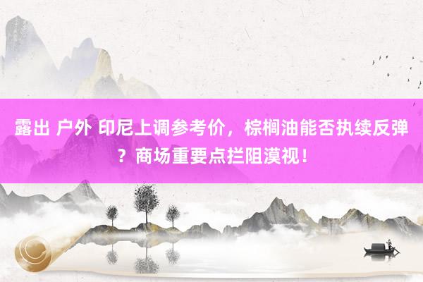 露出 户外 印尼上调参考价，棕榈油能否执续反弹？商场重要点拦阻漠视！