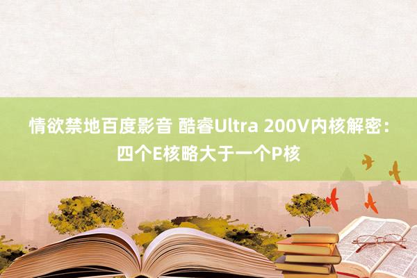 情欲禁地百度影音 酷睿Ultra 200V内核解密：四个E核略大于一个P核