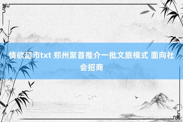 情欲超市txt 郑州聚首推介一批文旅模式 面向社会招商