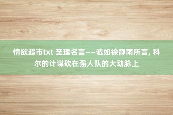 情欲超市txt 至理名言——诚如徐静雨所言， 科尔的计谋砍在强人队的大动脉上