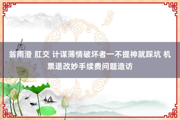 翁雨澄 肛交 计谋薄情破坏者一不提神就踩坑 机票退改妙手续费问题造访